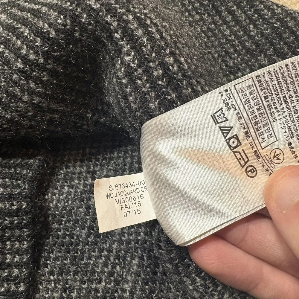 Banana Republic Sweater Mens Large Gray Plaid Merino Wool Mohair Blend Knit Crew
